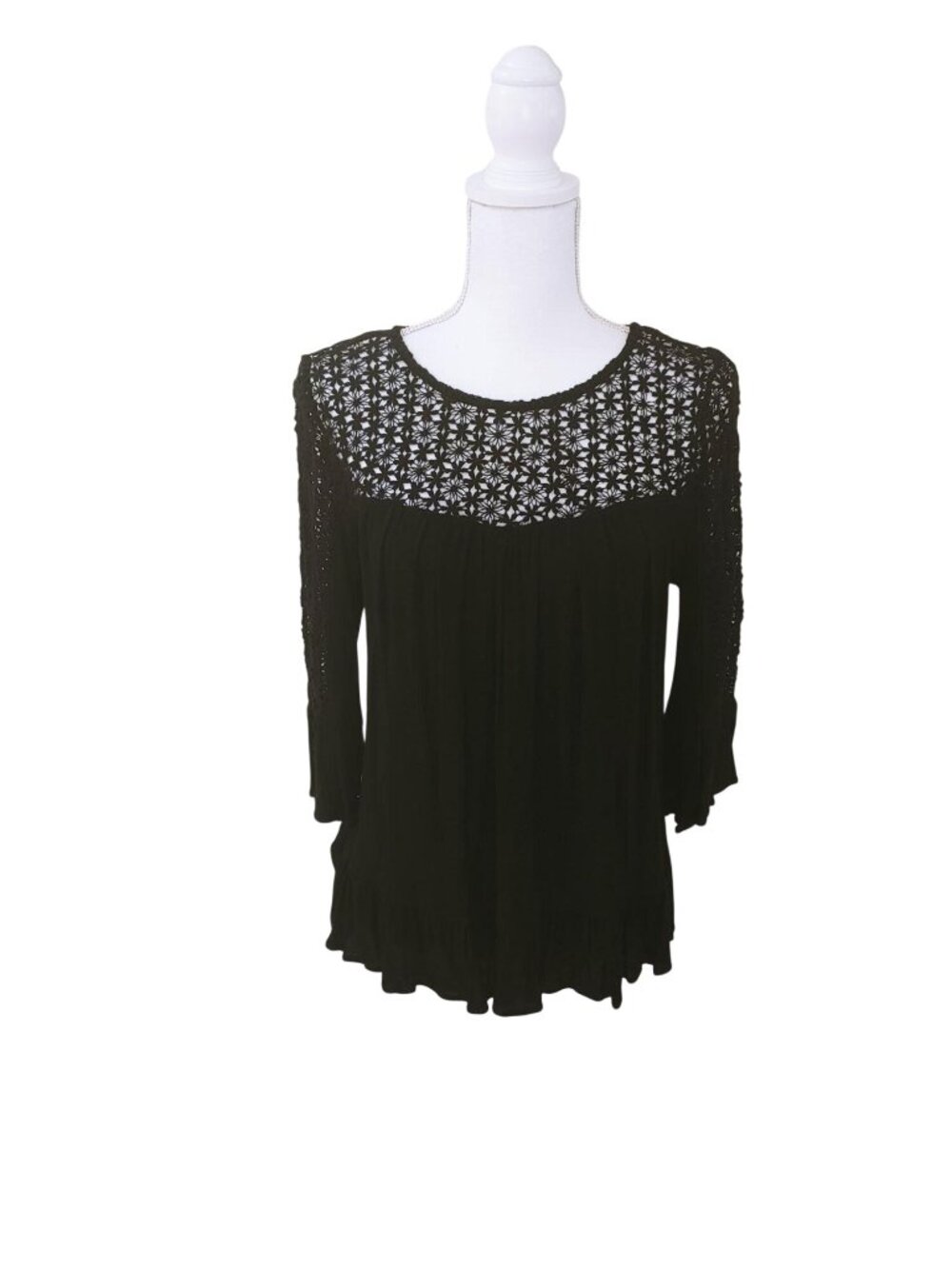 Umgee Womens Black Crochet Lace Detail Top Small - Picture 1 of 4